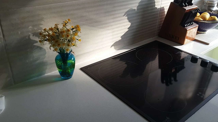 plaque à induction éclairée par un rayon de soleil