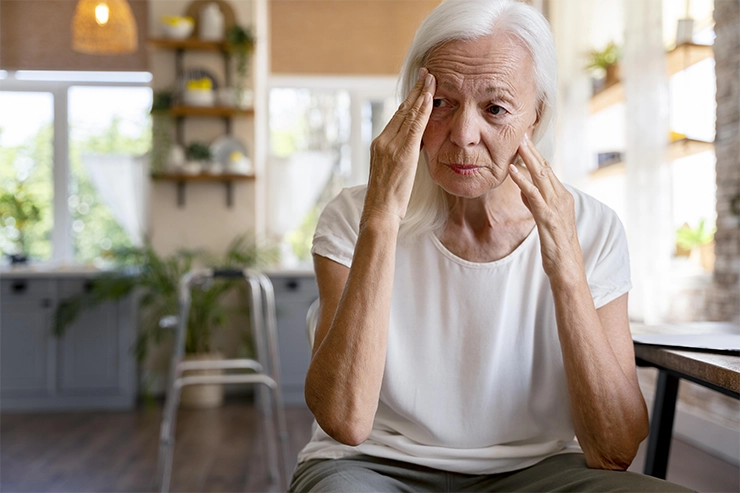 Une femme triste se tenant le visage